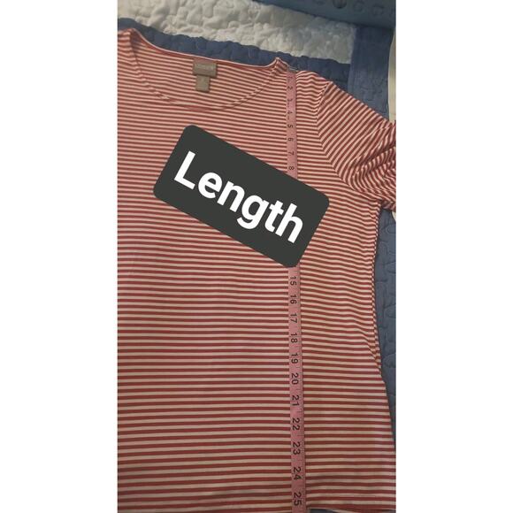 Chico’s Tee Top Shirt 2 Large Short Sleeve Scoop Neck white Red Stripe - Picture 7 of 7